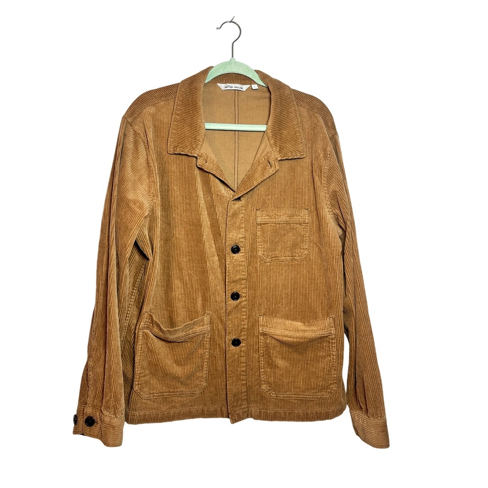 Peter Millar Mens Corduroy Chore Coat Tan Brown Stretch Cotton Jacket Large
